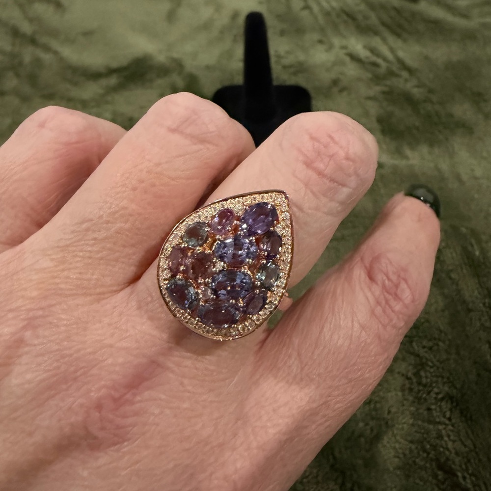 925 Rose Gold Tone Sterling Silver Spinel and Zircon Ring Size 7